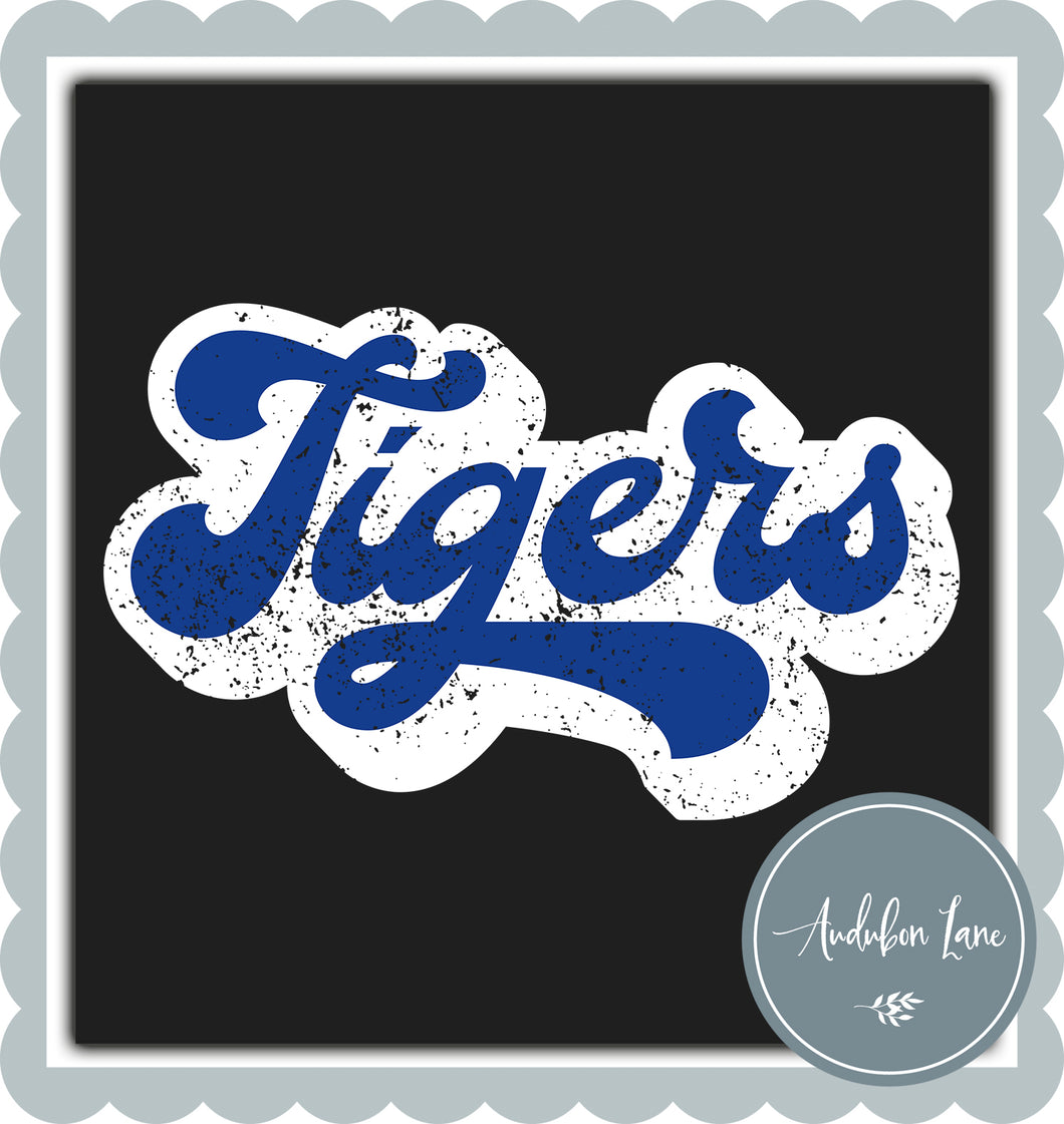 Tigers Retro Distressed Royal Blue and White Print Ready To Press DTF Transfer Custom Colors Available On Request