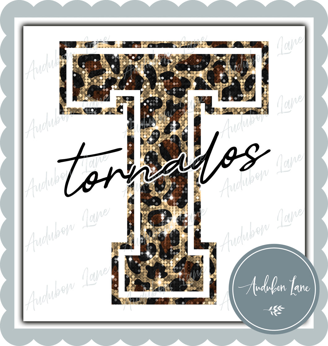 Tornados Sequin Leopard Mascot Letter Ready to Press DTF Transfer Customs Available On Request
