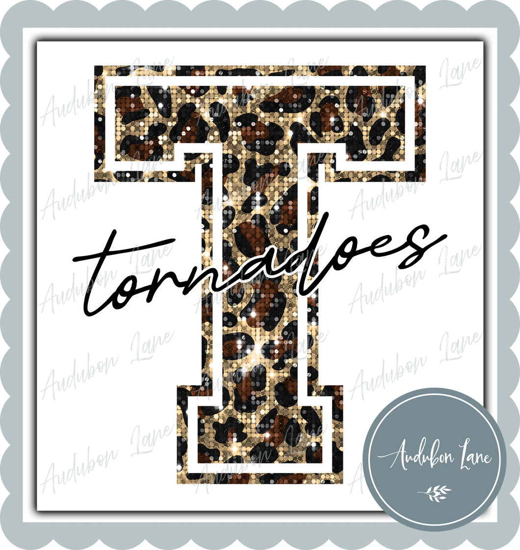 Tornadoes Sequin Leopard Mascot Letter Ready to Press DTF Transfer Customs Available On Request