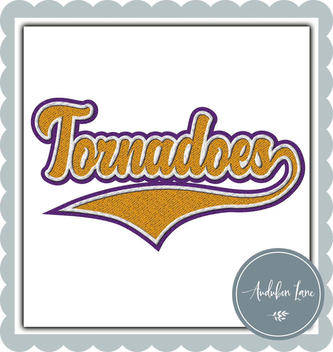Tornadoes Faux Gold and White and Purple Embroidery