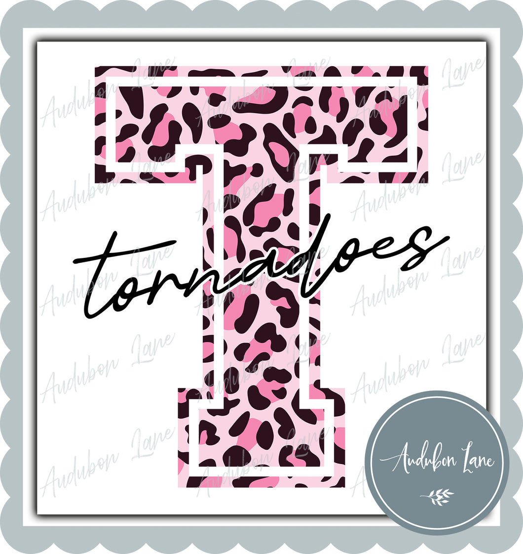 Tornadoes Breast Cancer Awareness Pink Leopard Mascot Letter Ready to Press DTF Transfer Customs Available On Request