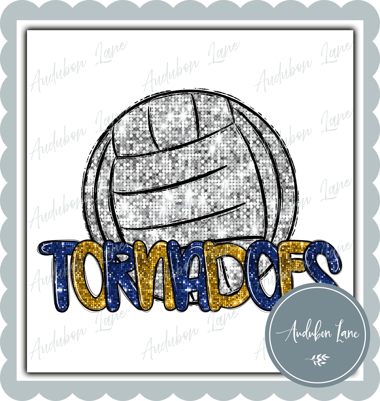 Tornadoes Faux Sequin Royal and Gold Volleyball with Mascot Print Read ...