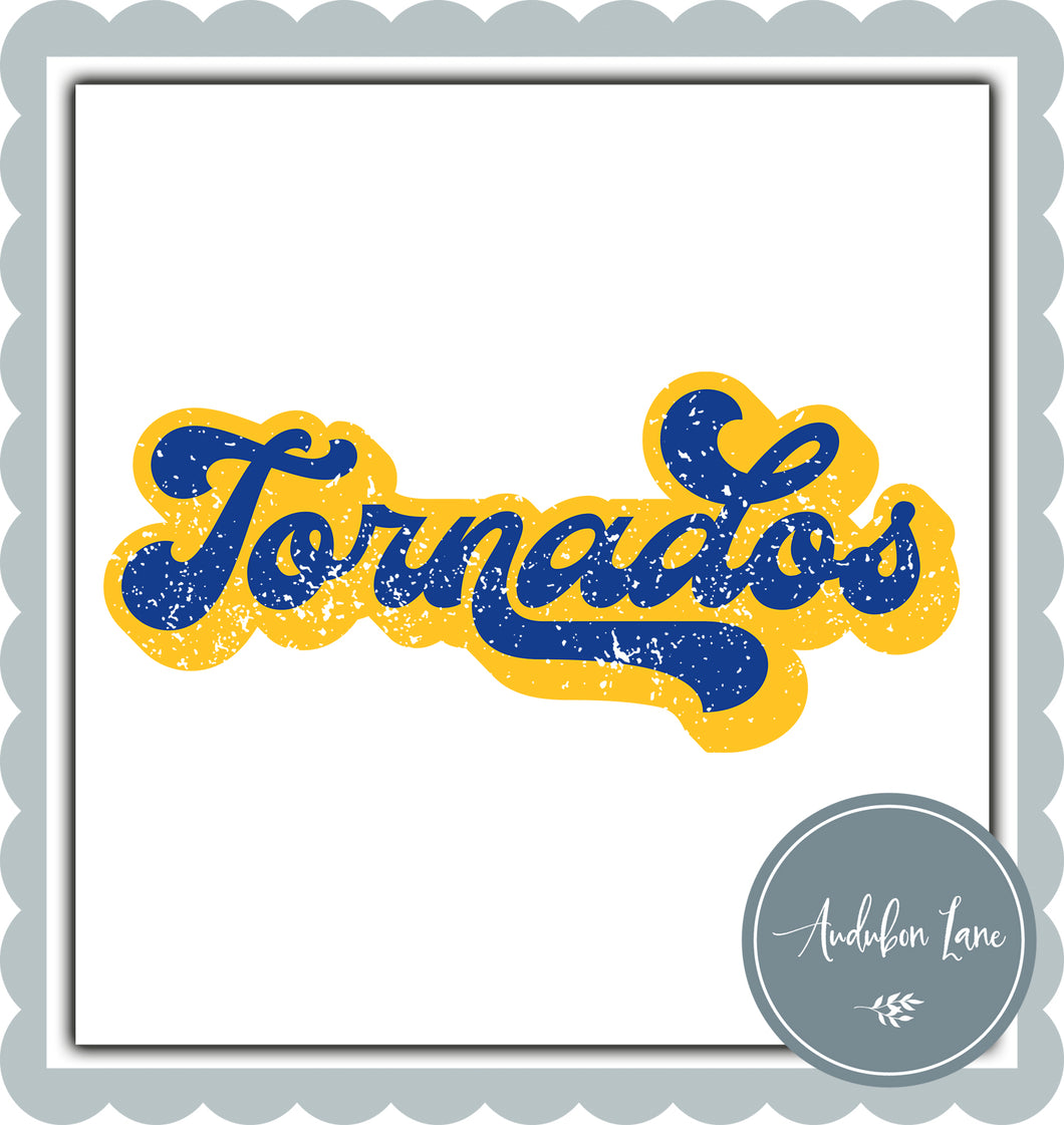 Tornados Retro Distressed Royal Blue and Yellow Print Ready To Press DTF Transfer Custom Colors Available On Request