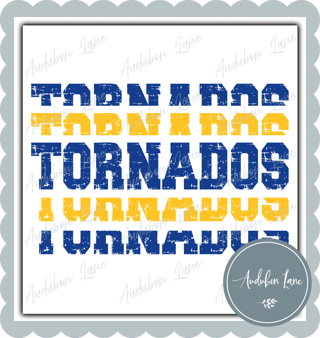 Tornados Stacked Pro Distressed Two Color Royal Blue and Yellow Ready To Press DTF Transfer Custom Colors Available On Request