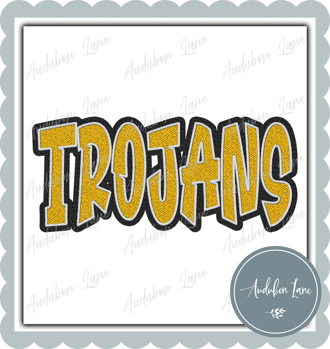 Trojans Graffiti Style Mesh Gold and Black Mascot Ready to Press DTF Transfer Customs Available On Request