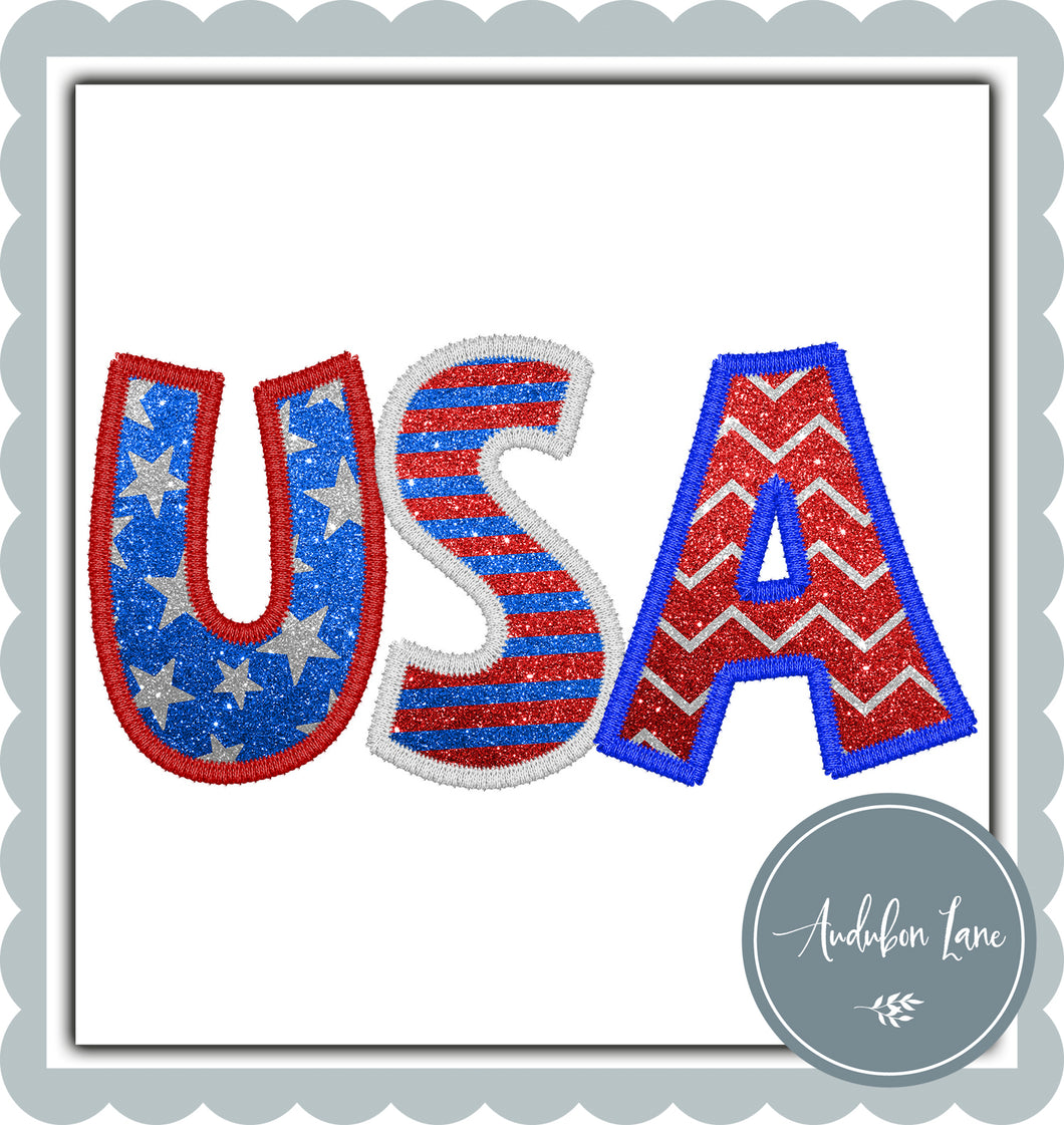 USA Faux Glitter and Embroidery