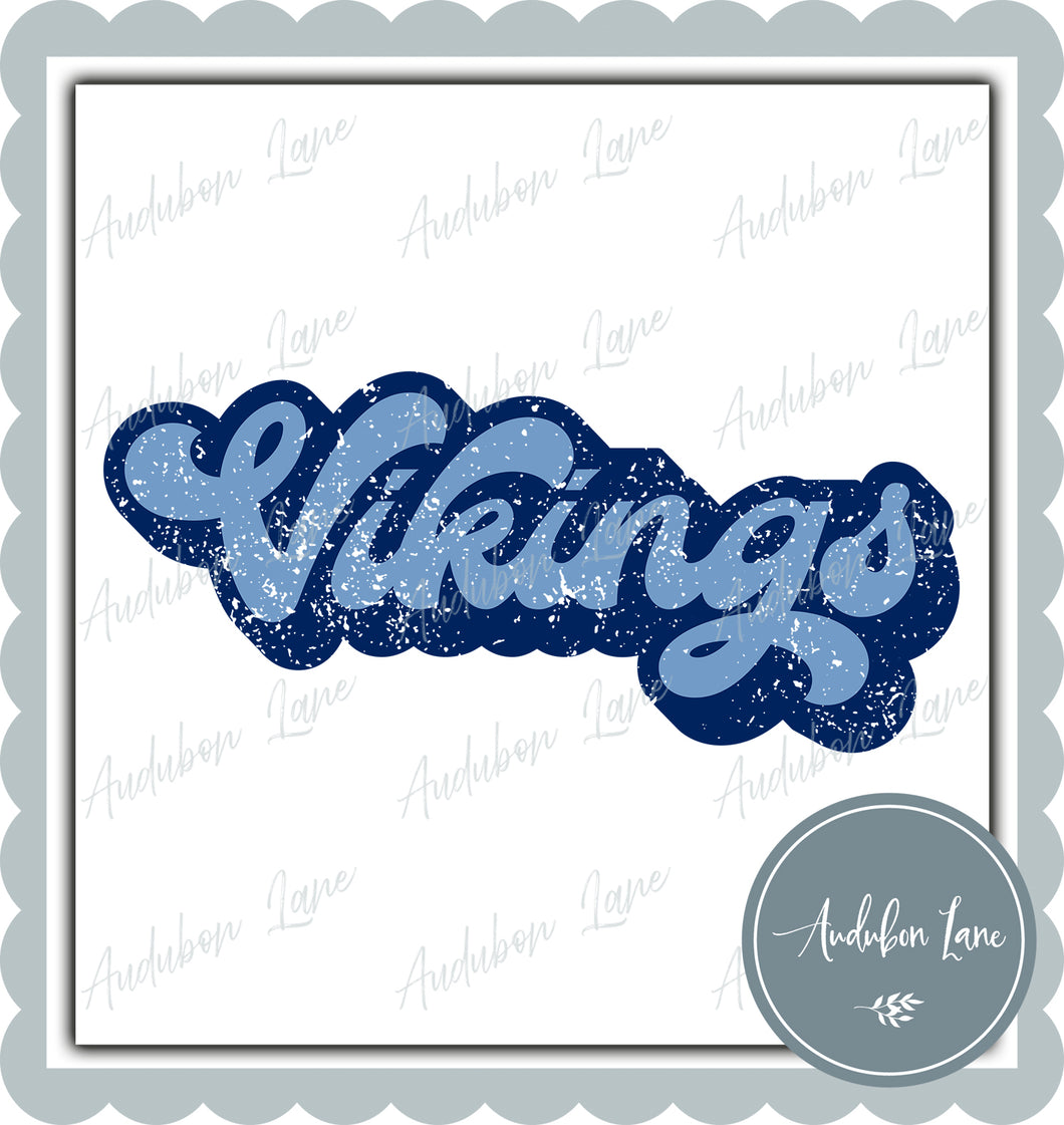 Vikings Retro Distressed Lt Blue and Navy Print Ready To Press DTF Transfer Custom Colors Available On Request