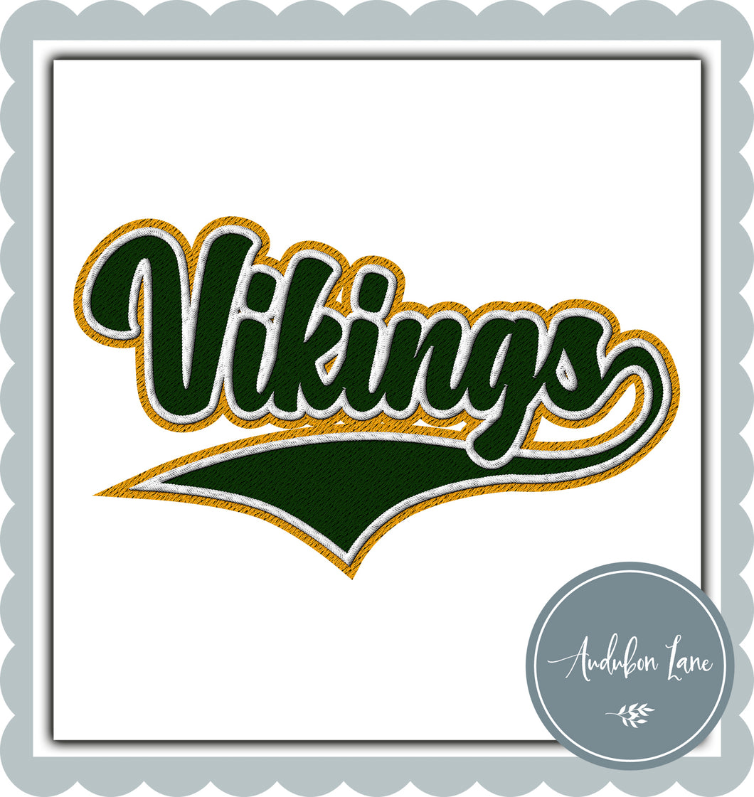 Vikings Faux Embroidery Patch Faux Dark Green and White and Yellow Gold Ready To Press DTF Transfer Custom Colors Available On Request