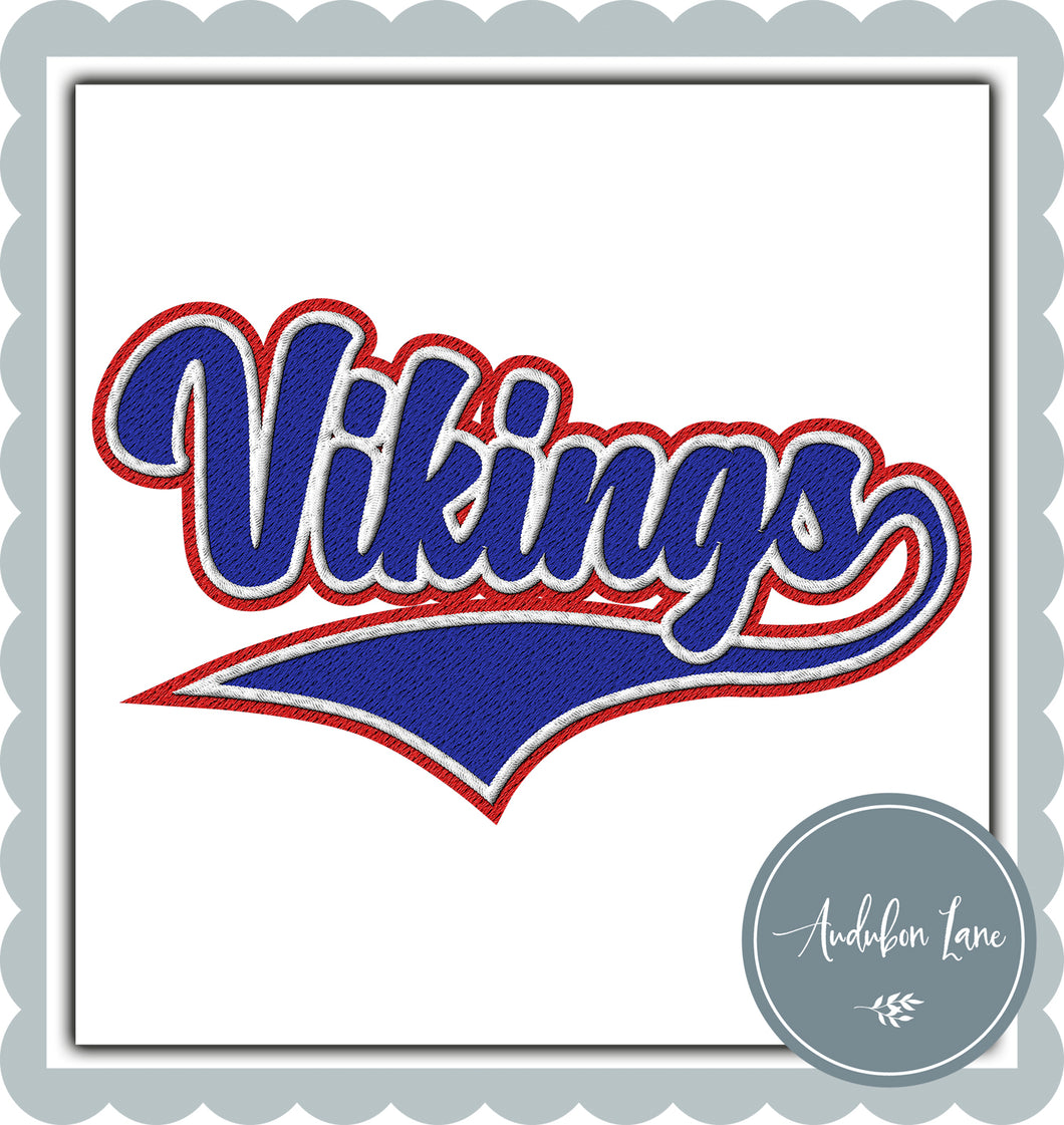 Vikings Faux Blue and White and Red Embroidery