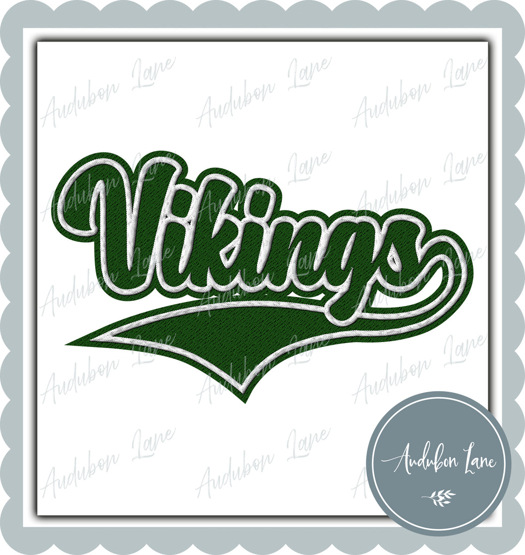Vikings Faux Embroidery Patch Faux Medium Green and White and Medium Green Ready To Press DTF Transfer Custom Colors Available On Request