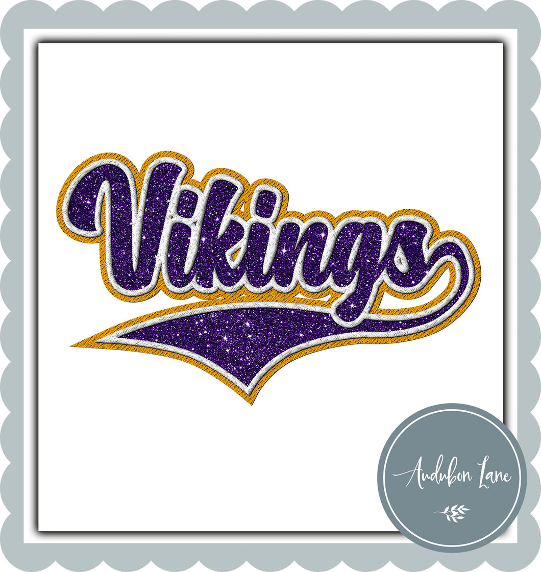Vikings Faux Purple Glitter and White and Yellow Gold Embroidery