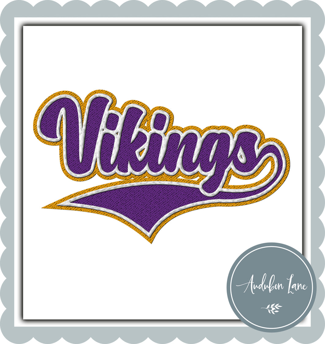 Vikings Faux Purple and White and Yellow Gold Embroidery