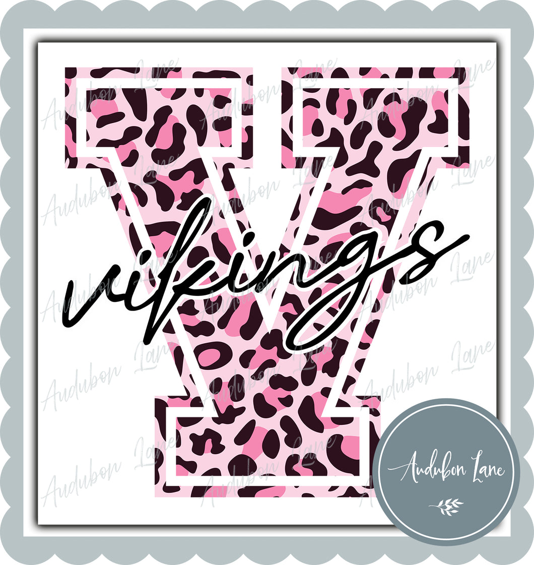 Vikings Breast Cancer Awareness Pink Leopard Mascot Letter Ready to Press DTF Transfer Customs Available On Request
