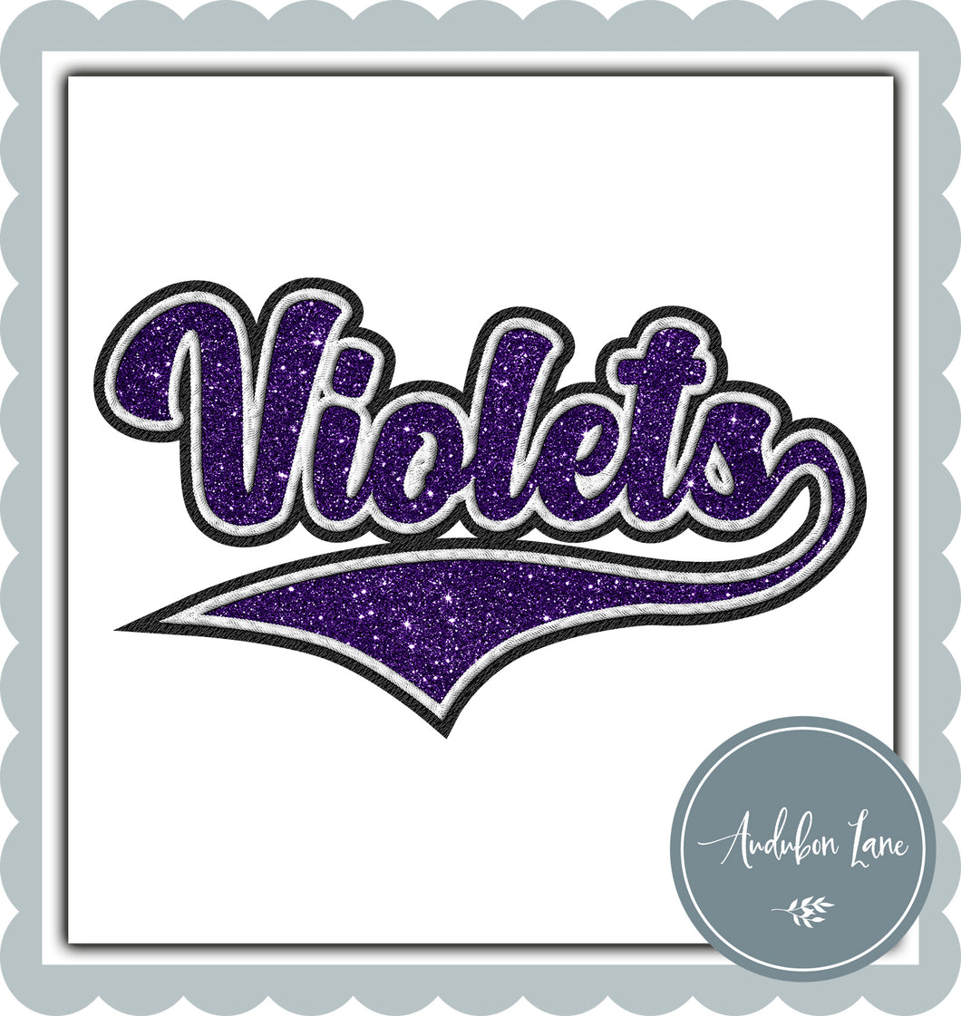 Violets Faux Embroidery Patch Faux Grape Glitter and White and Black Ready To Press DTF Transfer Custom Colors Available On Request