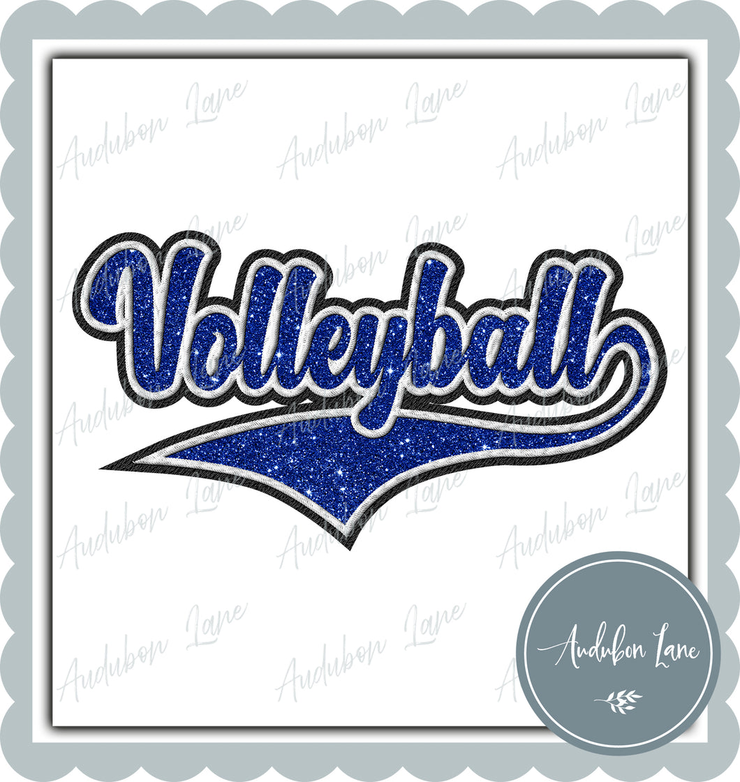 Volleyball Faux Embroidery Patch Faux Royal Blue Glitter and White and Black Ready To Press DTF Transfer Custom Colors Available On Request