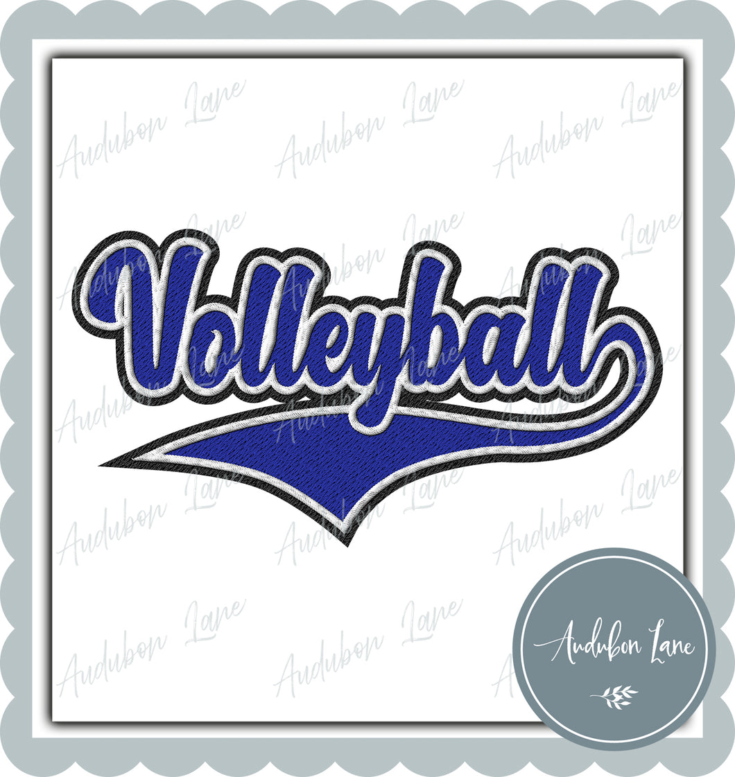 Volleyball Faux Embroidery Patch Faux Royal Blue and White and Black Ready To Press DTF Transfer Custom Colors Available On Request
