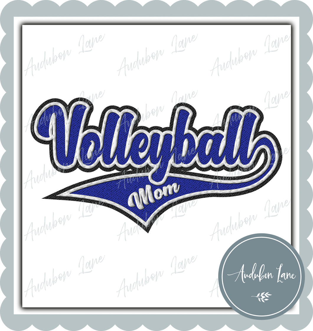 Volleyball Mom Faux Embroidery Patch Faux Royal Blue and White and Black Ready To Press DTF Transfer Custom Colors Available On Request