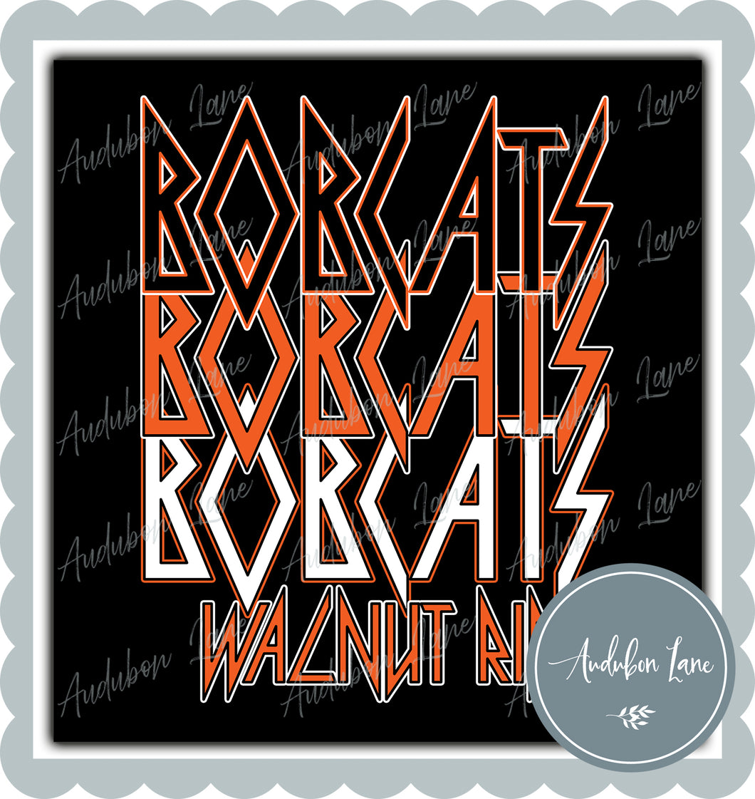 Walnut Ridge Bobcats Retro Rocker Style Orange Black White Mascot Ready to Press DTF Transfer Customs Available On Request
