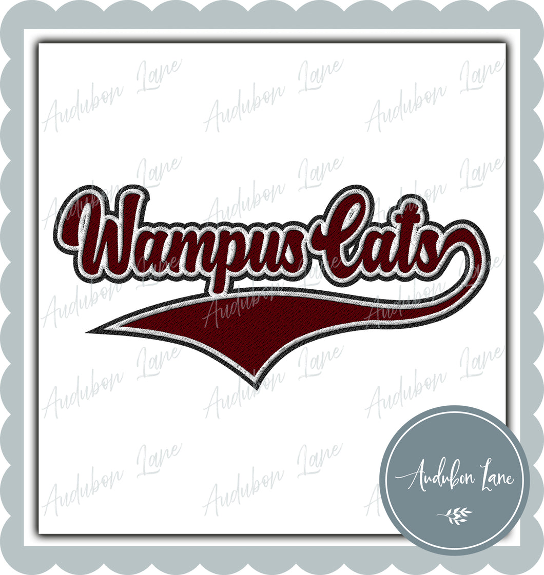 Wampus Cats Faux Embroidery Patch Faux Maroon and White and Black Ready To Press DTF Transfer Custom Colors Available On Request