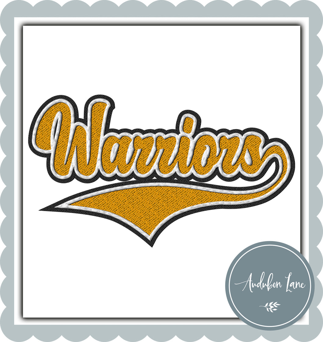 Warriors Faux Gold and White and Black Embroidery