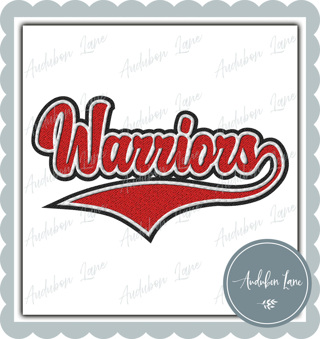 Warriors Faux Embroidery Patch Faux Red and White and Black Ready To Press DTF Transfer Custom Colors Available On Request