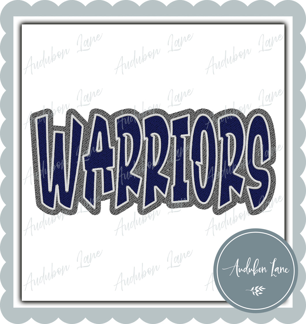 Warriors Graffiti Style Mesh Navy and Dk Grey Mascot Ready to Press DTF Transfer Customs Available On Request
