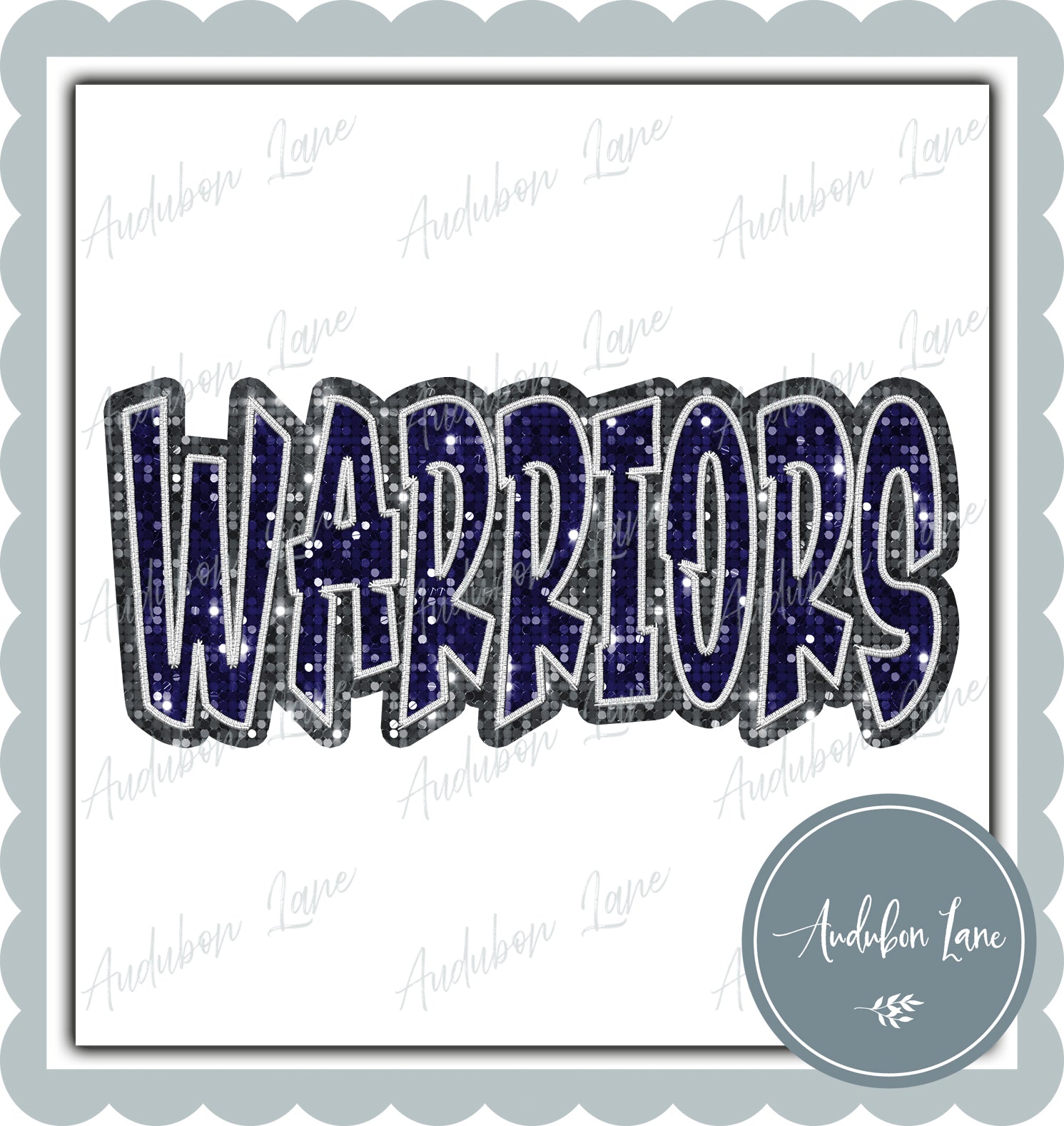 Warriors Graffiti Style Sequin Navy and Dk Grey Mascot Ready to Press ...