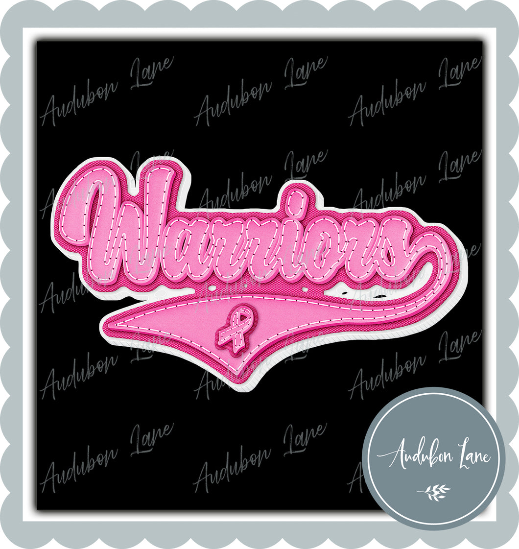 Warriors Breast Cancer Awareness Pink Leather Faux Patch Ready to Press DTF Transfer Customs Available On Request