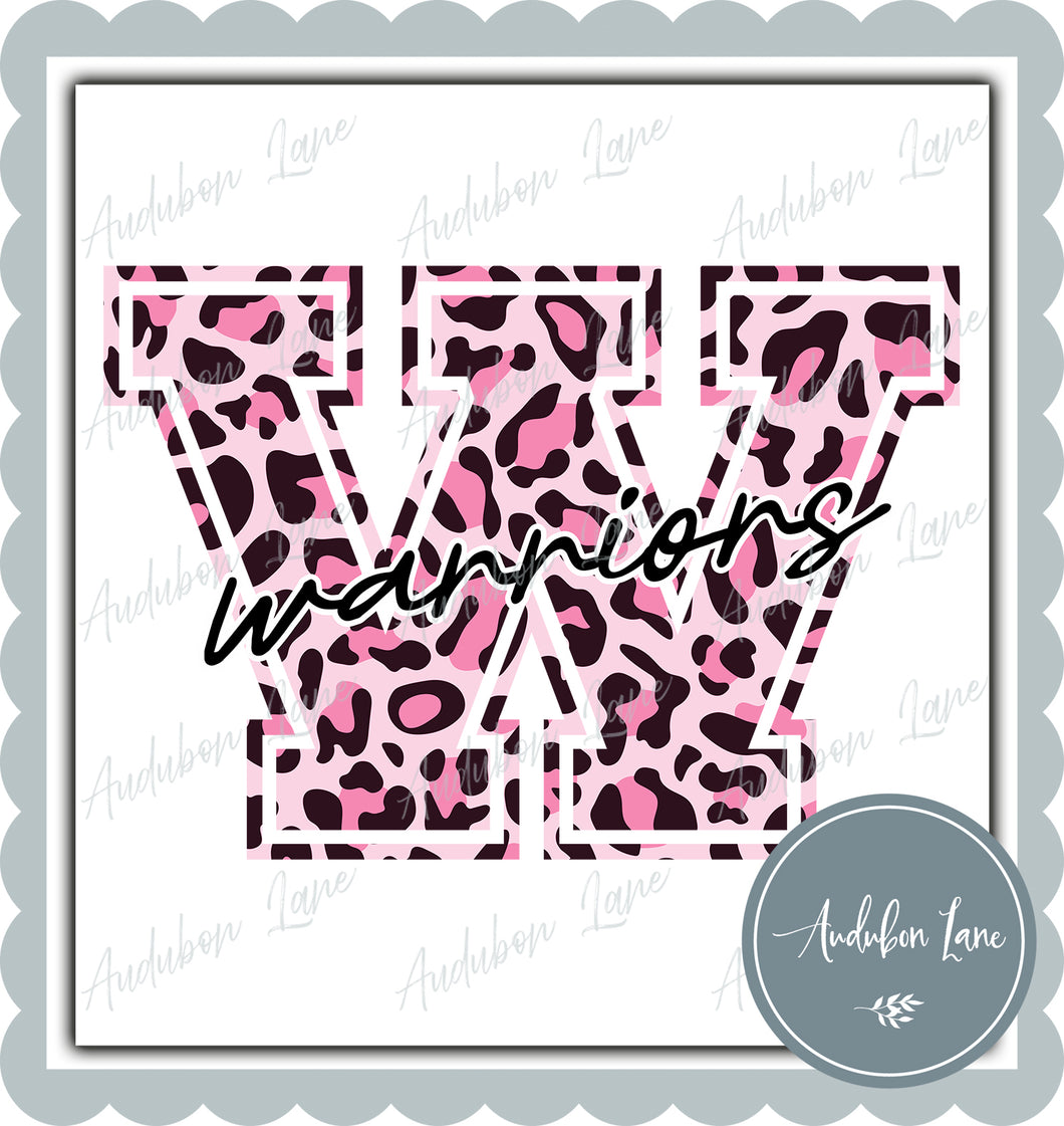 Warriors Breast Cancer Awareness Pink Leopard Mascot Letter Ready to Press DTF Transfer Customs Available On Request