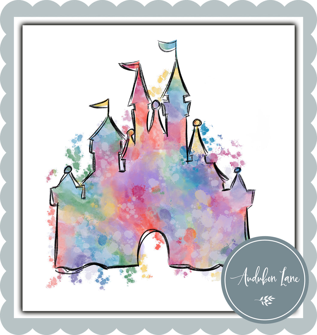 Rainbow Doodle Castle and Balloons Watercolor