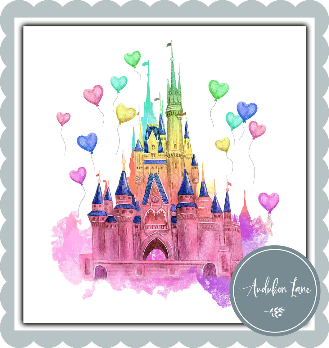 Rainbow Castle and Balloons Watercolor