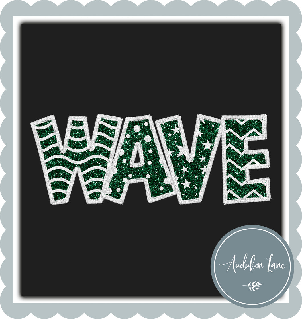 Greenwave Straight Across Dk Green Glitter Shapes with White Embroidery