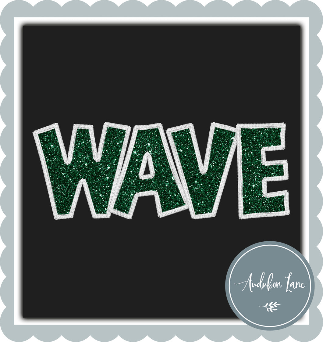 Greenwave Straight Across Dk Green Glitter with White Embroidery