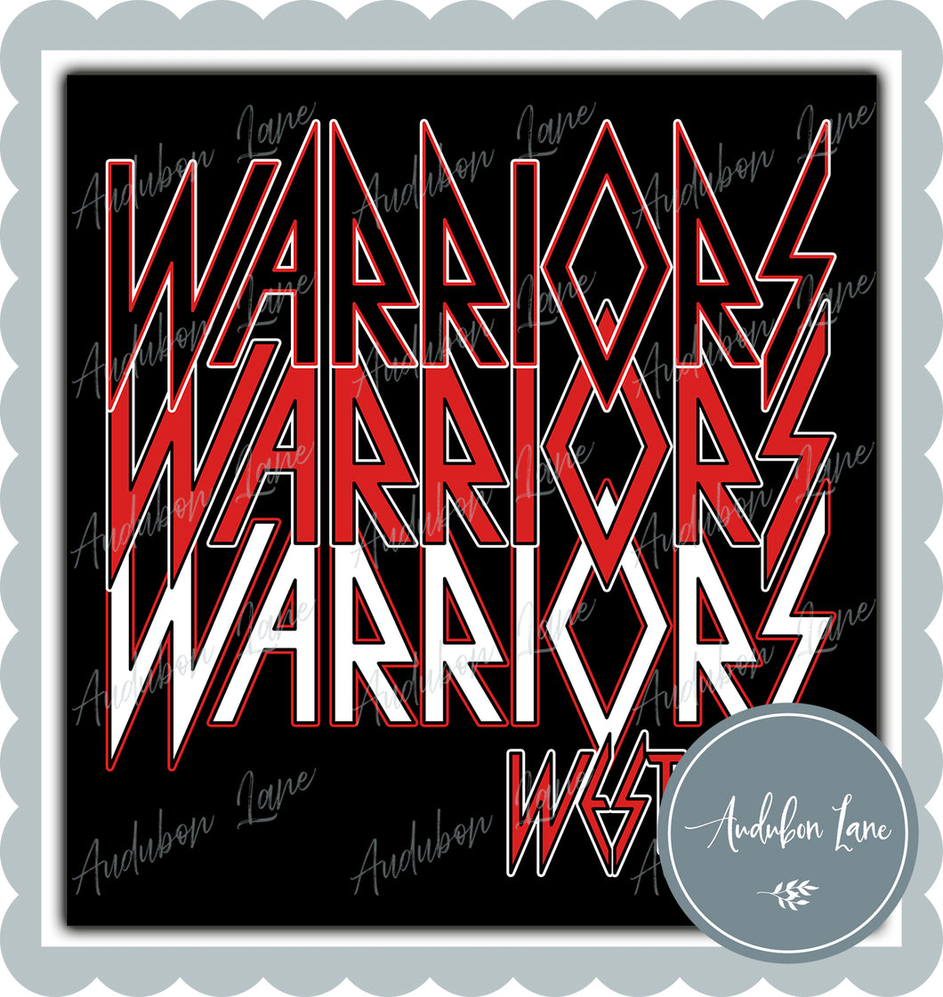 Westside Warriors Retro Rocker Style Red Black White Mascot Ready to Press DTF Transfer Customs Available On Request