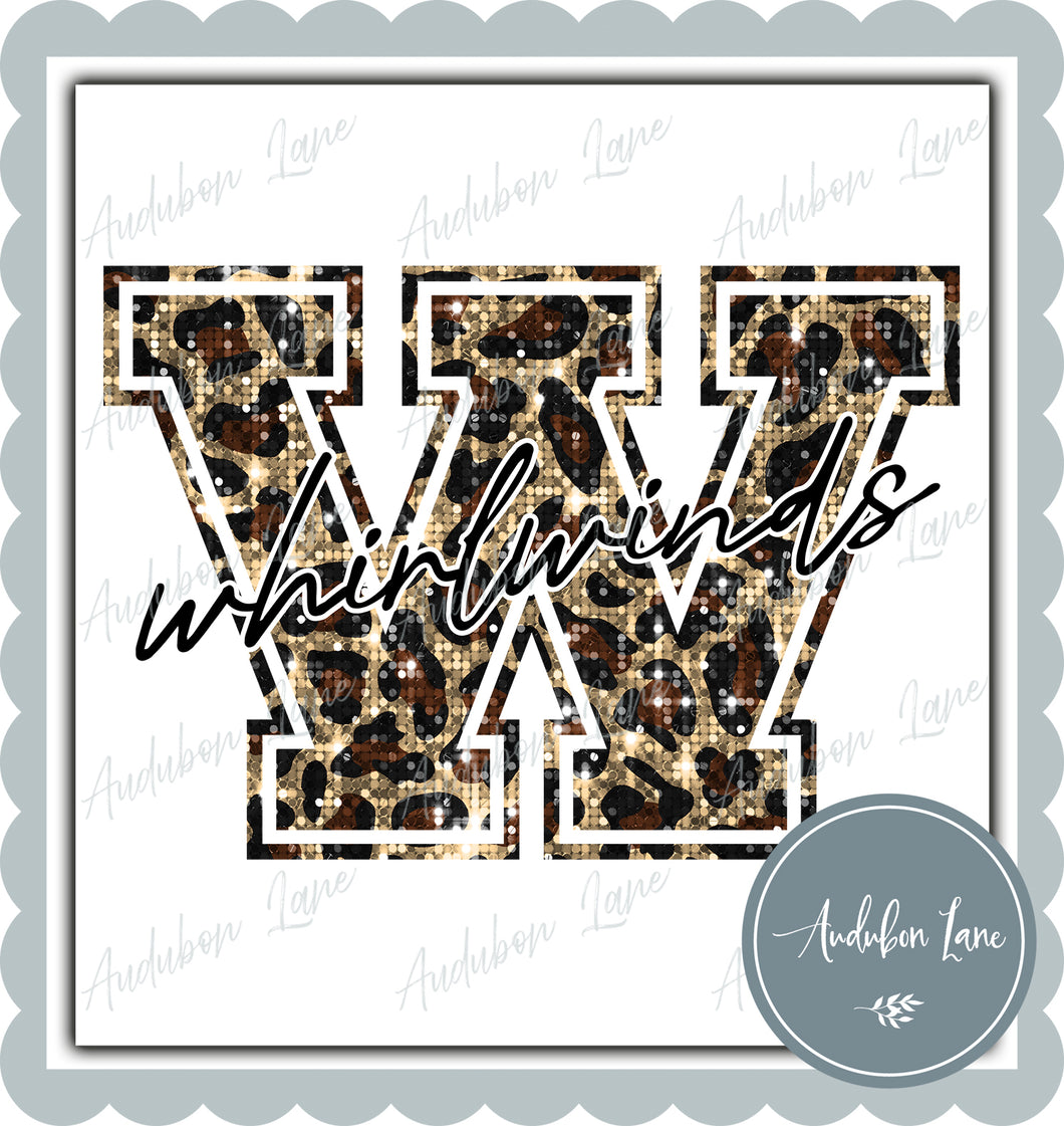 Whirlwinds Sequin Leopard Mascot Letter Ready to Press DTF Transfer Customs Available On Request