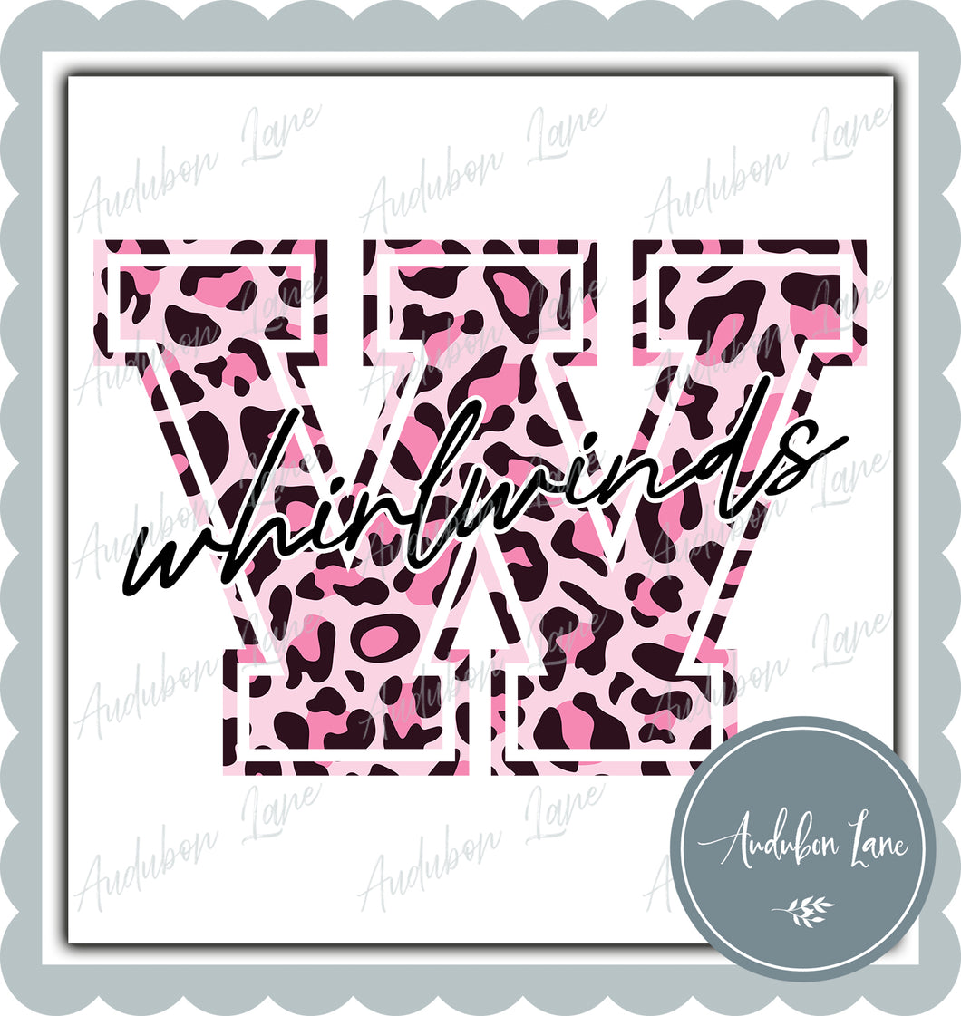 Whirlwinds Breast Cancer Awareness Pink Leopard Mascot Letter Ready to Press DTF Transfer Customs Available On Request