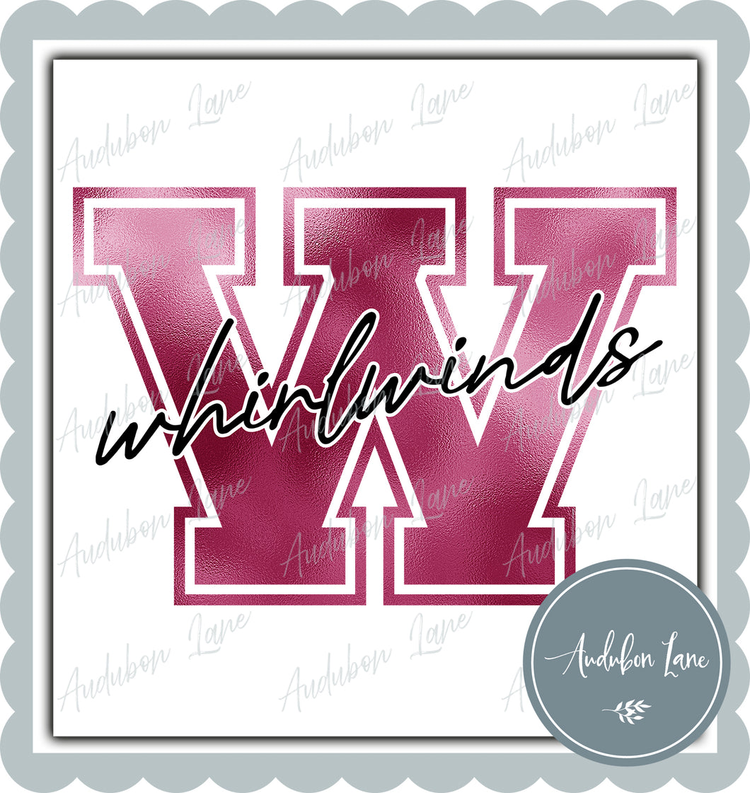 Whirlwinds Breast Cancer Awareness Faux Metallic Pink Foil Mascot Letter Ready to Press DTF Transfer Customs Available On Request