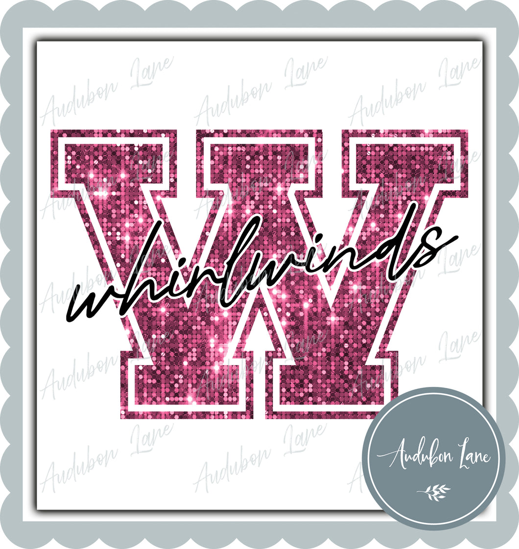 Whirlwinds Breast Cancer Awareness Faux Pink Sequin Mascot Letter Ready to Press DTF Transfer Customs Available On Request