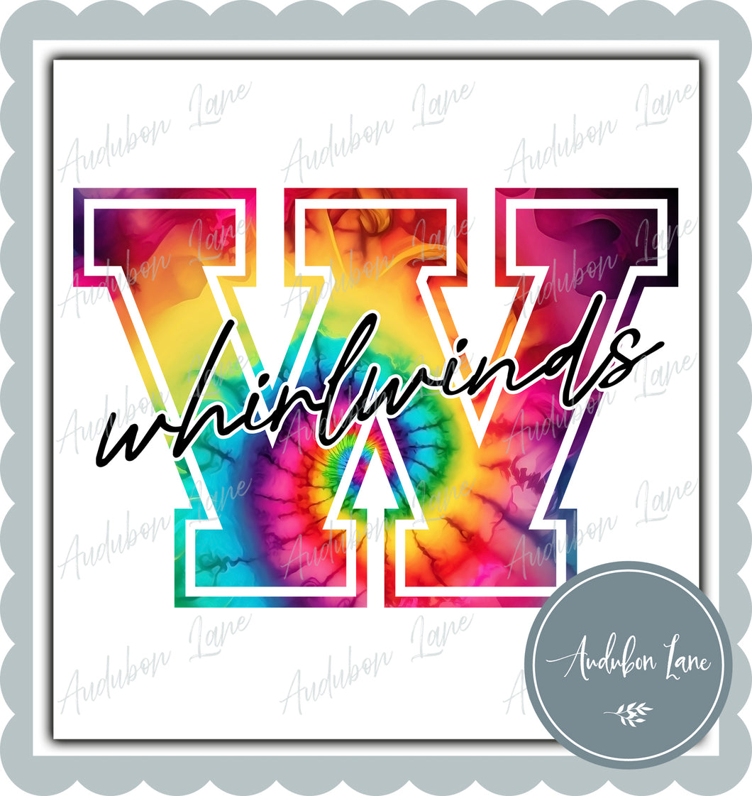 Whirlwinds Rainbow Tie Dye Mascot Letter Ready to Press DTF Transfer Customs Available On Request