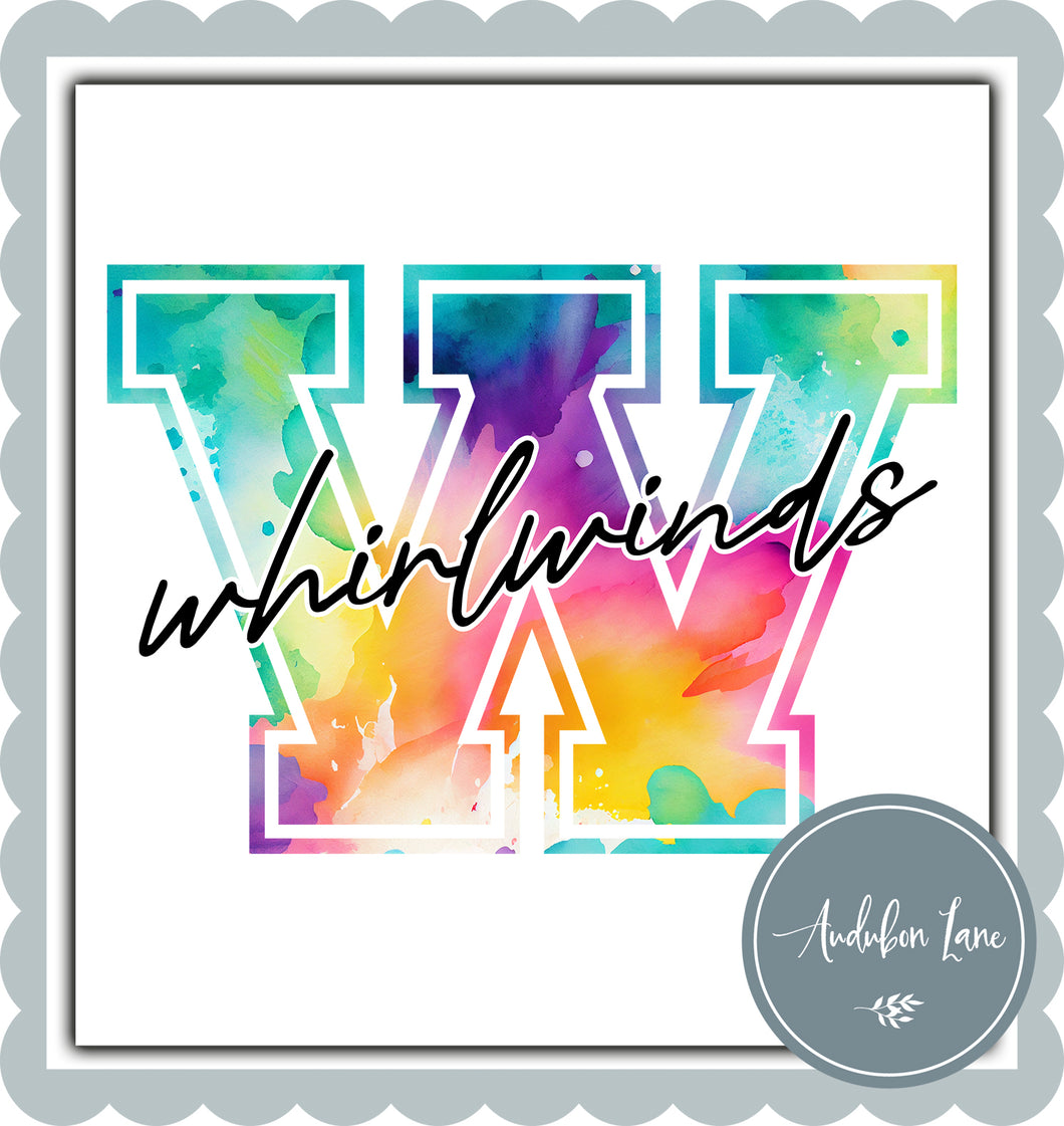 Whirlwinds Watercolor Team Mascot Letter Ready to Press DTF Transfer Custom Mascots Available On Request