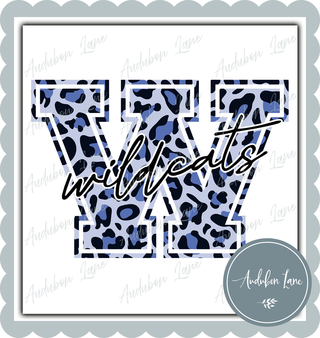 Wildcats Blue Leopard Mascot Letter Ready to Press DTF Transfer Customs Available On Request