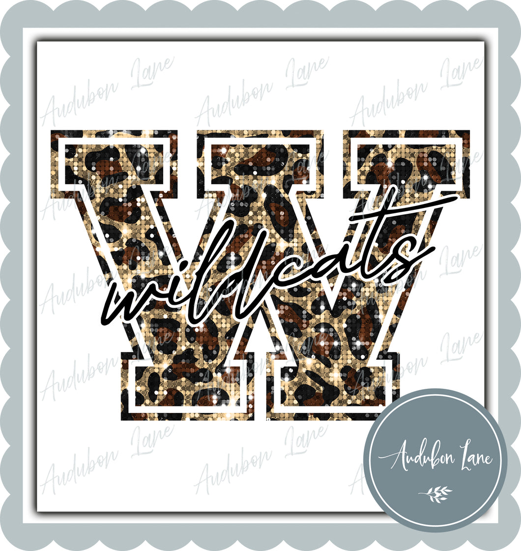Wildcats Sequin Leopard Mascot Letter Ready to Press DTF Transfer Customs Available On Request