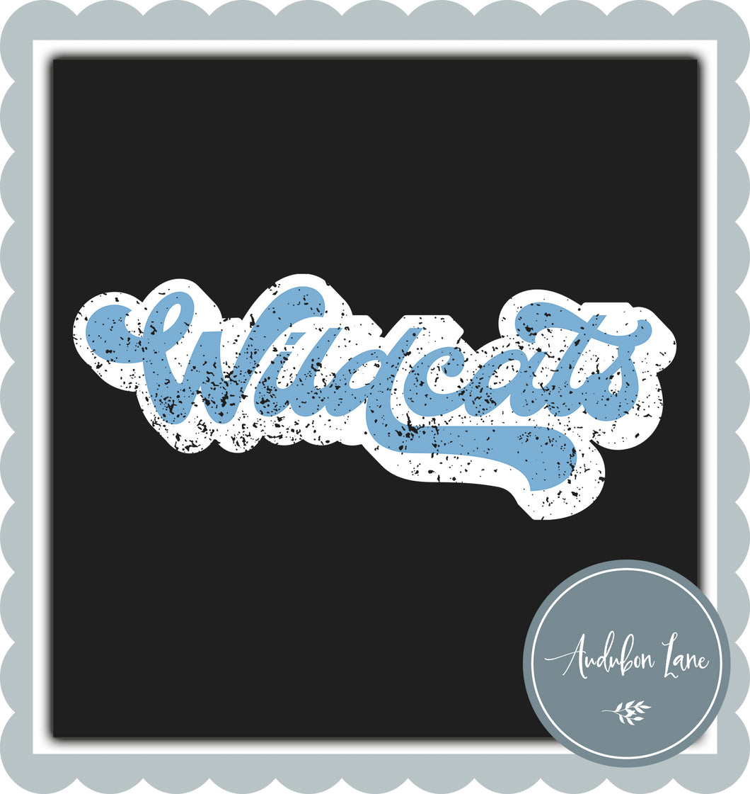 Wildcats Retro Distressed Light Blue and White Print Ready To Press DTF Transfer Custom Colors Available On Request