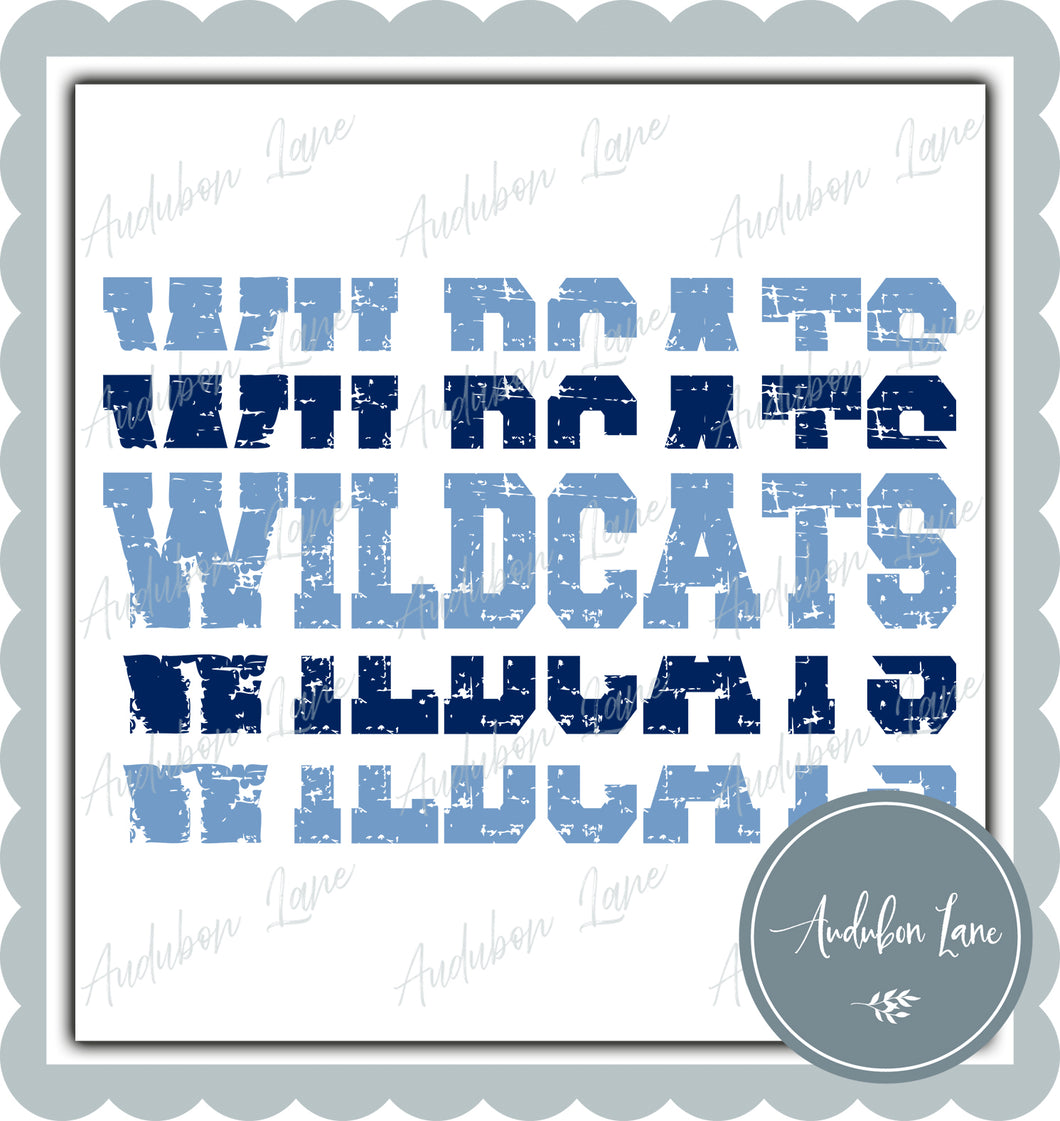 Wildcats Stacked Pro Distressed Two Color Lt. Blue and Navy Ready To Press DTF Transfer Custom Colors Available On Request