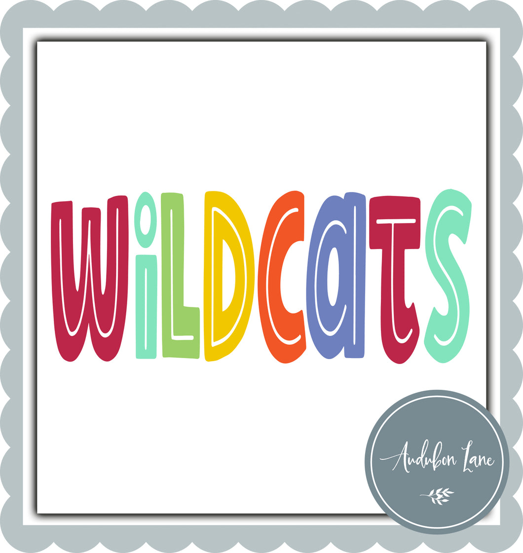 Wildcats Split Letter Fall Color Mascot Ready To Press DTF Direct To Film Transfer Customs Available On Request