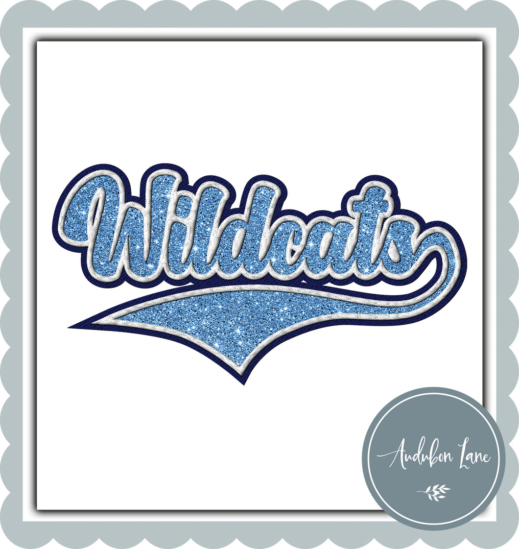 Wildcats Faux Lt Blue Glitter and White and Navy Embroidery