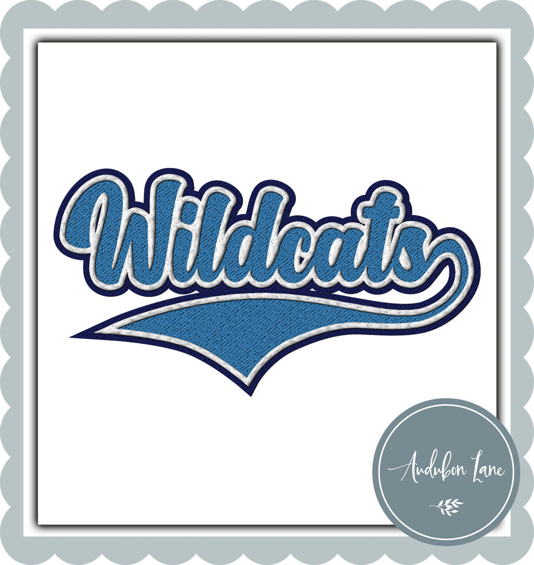 Wildcats Faux Lt Blue and White and Navy Embroidery