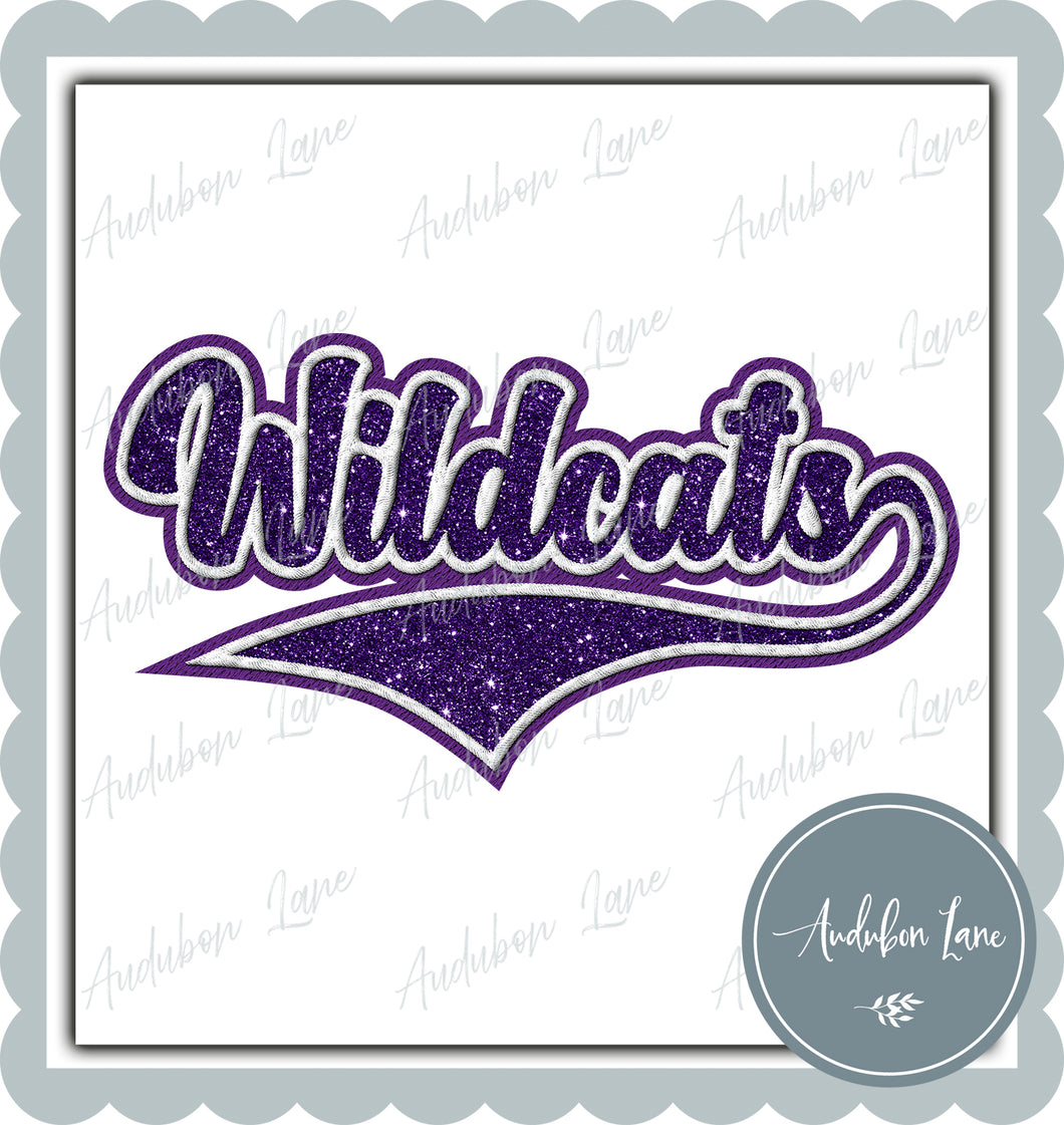 Wildcats Full Faux Embroidery Faux Glitter Purple and White and Purple Ready To Press DTF Transfer