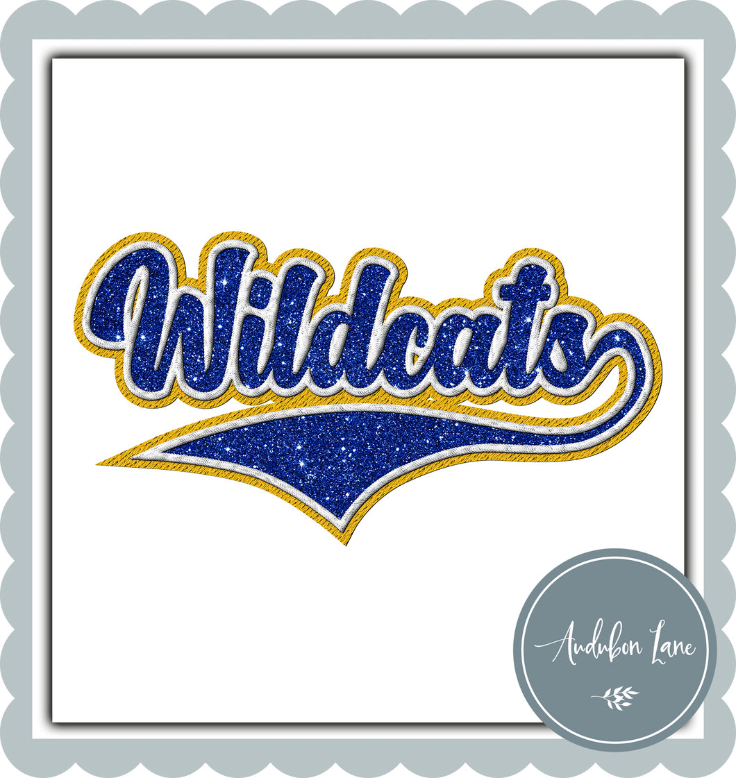 Wildcats Faux Royal Blue Glitter and White and Yellow Embroidery