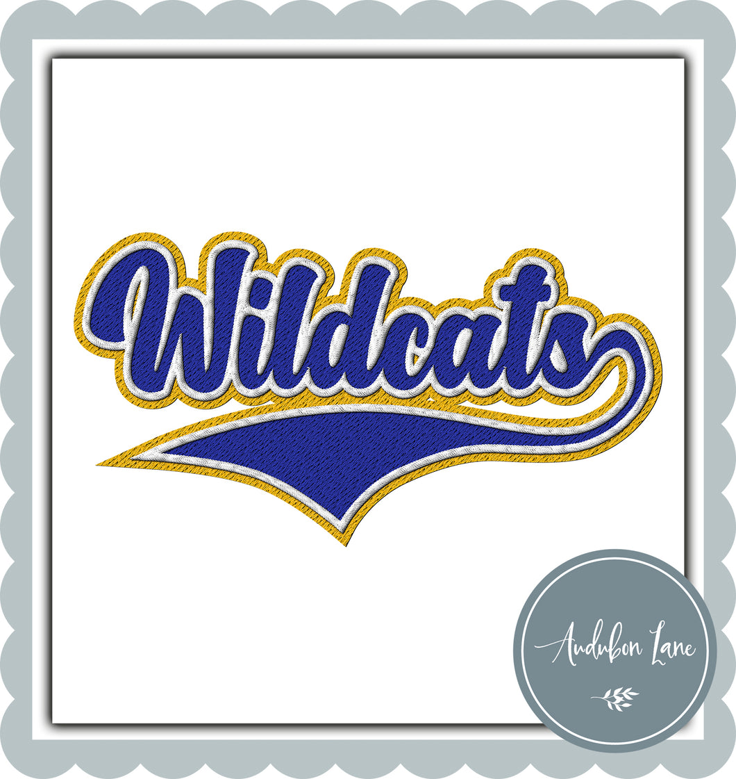 Wildcats Faux Royal Blue and White and Yellow Embroidery